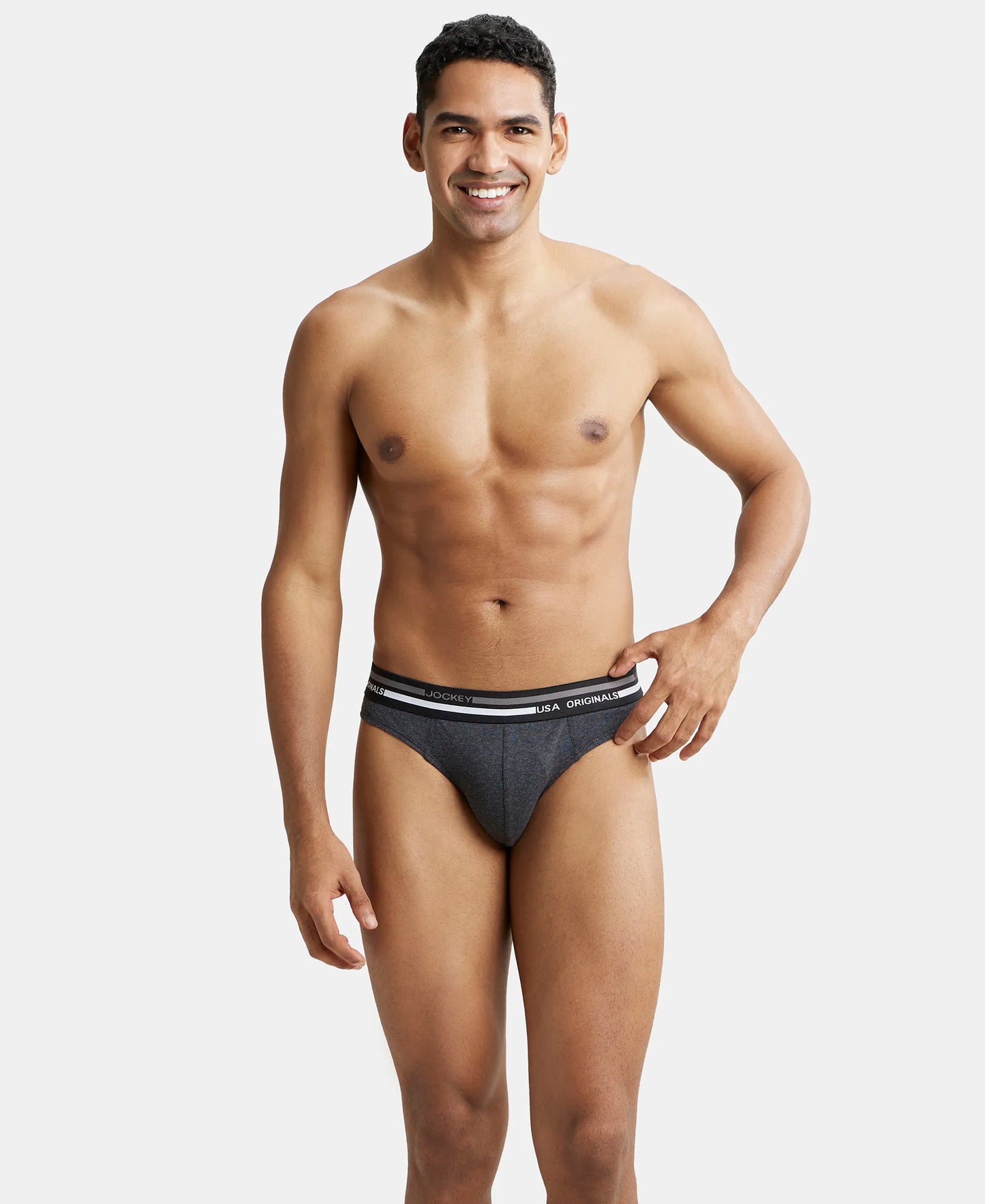 Super Combed Cotton Solid Brief with Ultrasoft Waistband - Black Melange-7