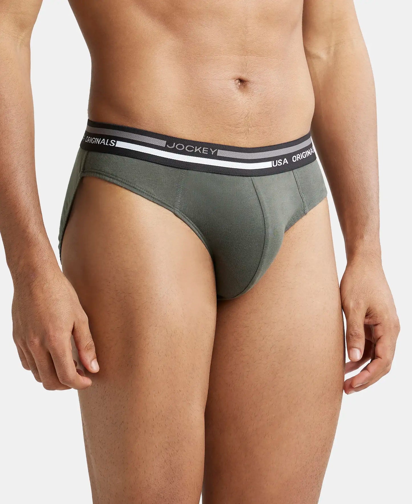 Super Combed Cotton Solid Brief with Ultrasoft Waistband - Deep Olive-2