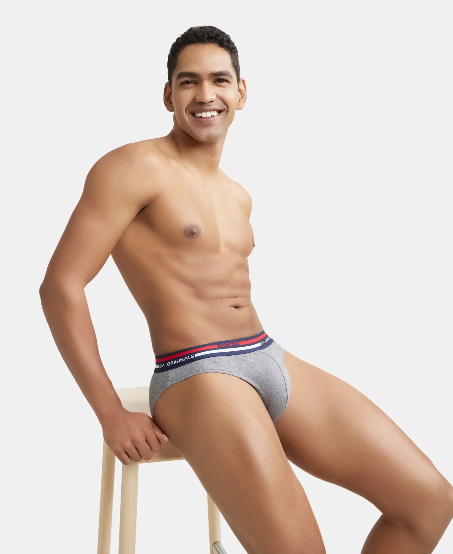 Super Combed Cotton Solid Brief with Ultrasoft Waistband - Mid Grey Melange-5
