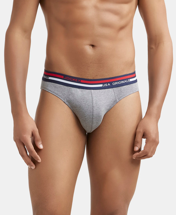 Super Combed Cotton Solid Brief with Ultrasoft Waistband - Mid Grey Melange-2