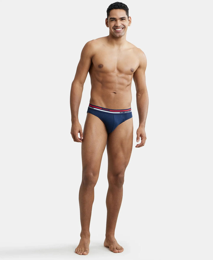 Super Combed Cotton Solid Brief with Ultrasoft Waistband - Navy-4