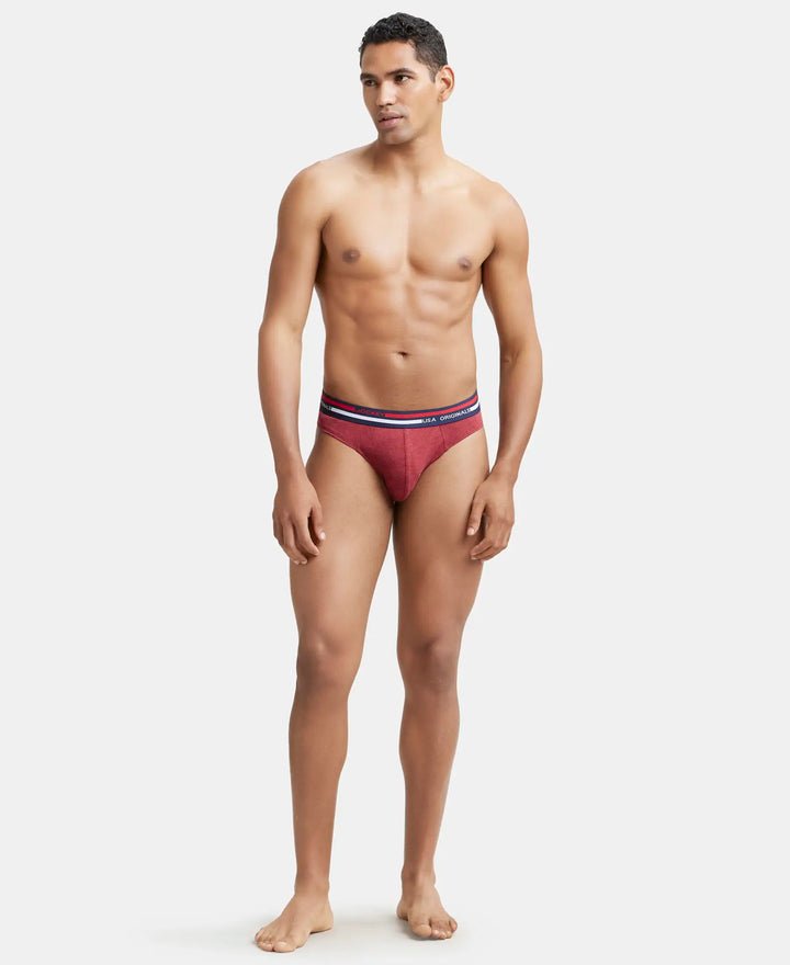 Super Combed Cotton Solid Brief with Ultrasoft Waistband - Red Melange-4