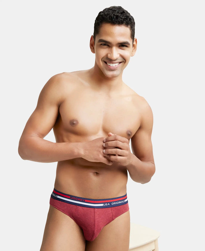 Super Combed Cotton Solid Brief with Ultrasoft Waistband - Red Melange-5