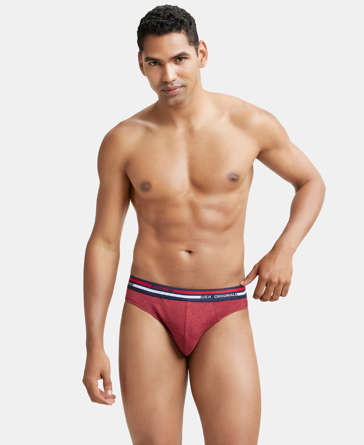 Super Combed Cotton Solid Brief with Ultrasoft Waistband - Red Melange-7
