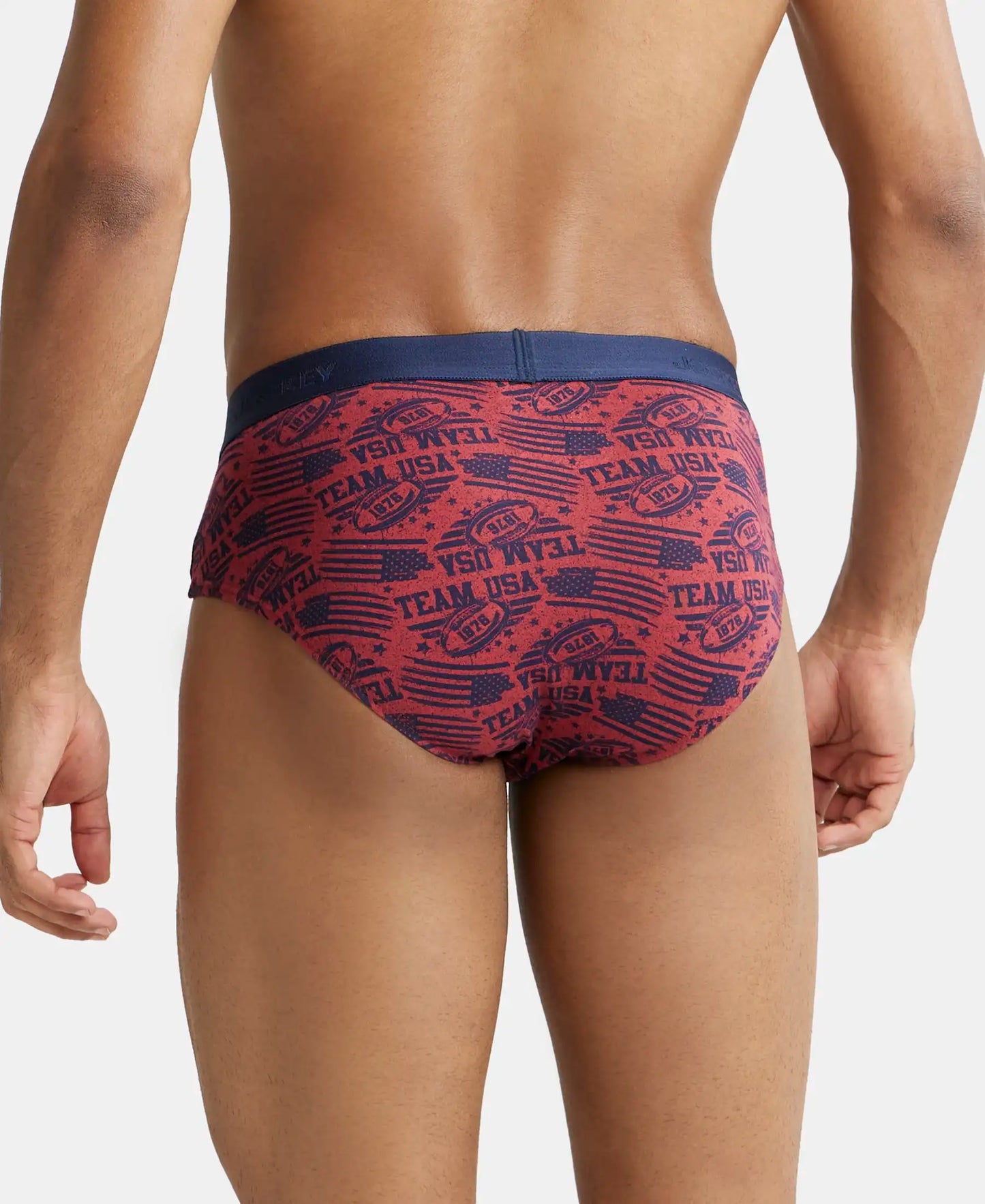 Super Combed Cotton Printed Brief with Ultrasoft Waistband - Brick Red-4