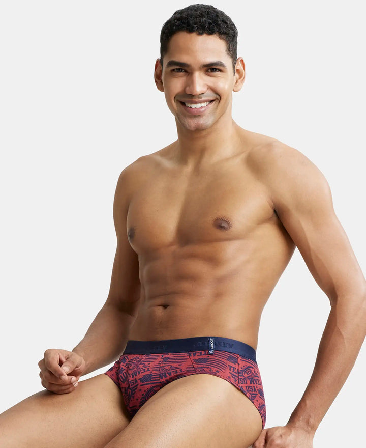 Super Combed Cotton Printed Brief with Ultrasoft Waistband - Brick Red-6