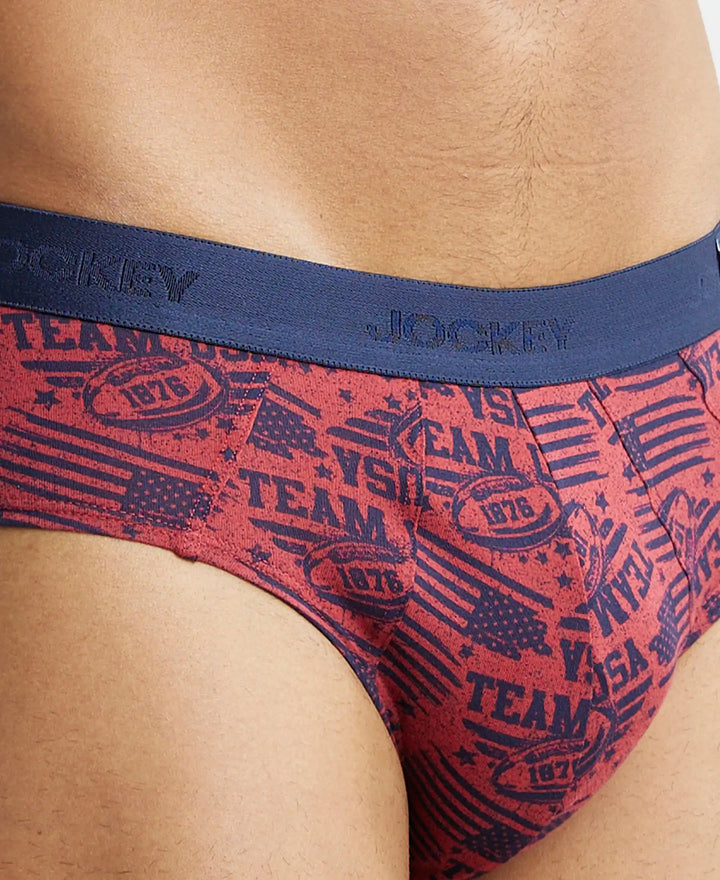 Super Combed Cotton Printed Brief with Ultrasoft Waistband - Brick Red-7