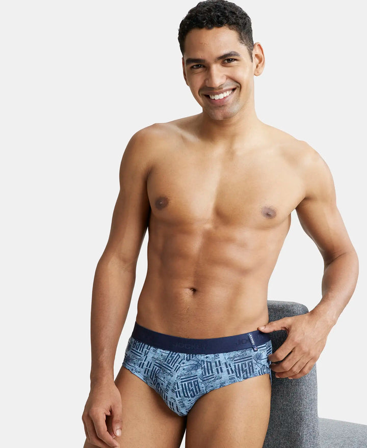 Super Combed Cotton Printed Brief with Ultrasoft Waistband - Dusk Blue-5