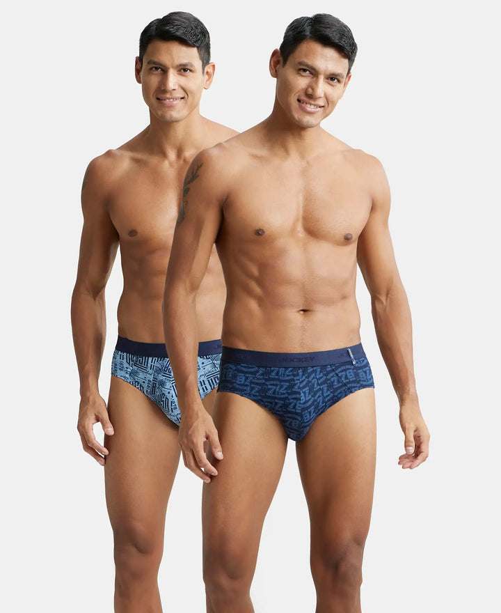 Super Combed Cotton Printed Brief with Ultrasoft Waistband - Navy Dusk Blue-1