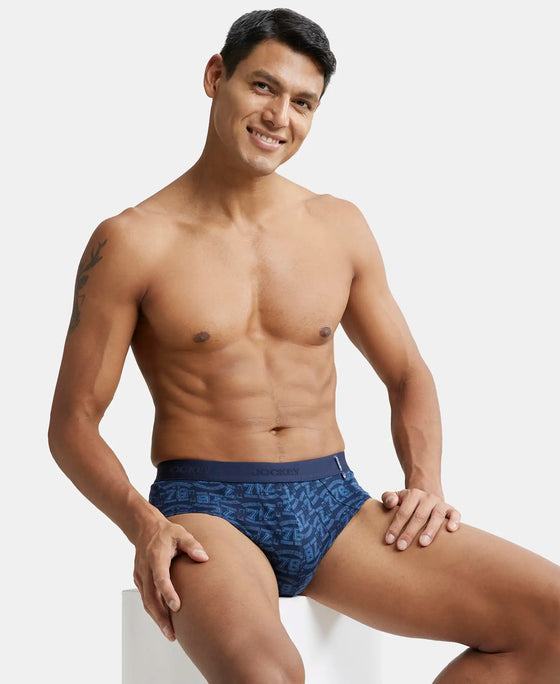 Super Combed Cotton Printed Brief with Ultrasoft Waistband - Navy Dusk Blue-11