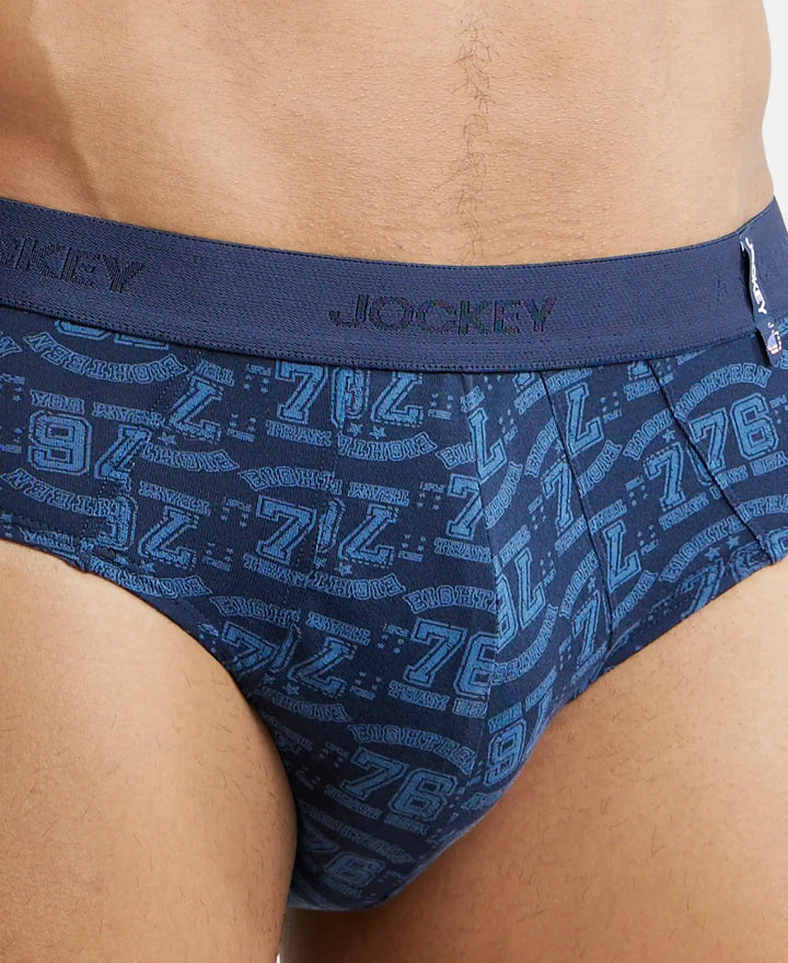 Super Combed Cotton Printed Brief with Ultrasoft Waistband - Navy Dusk Blue-12
