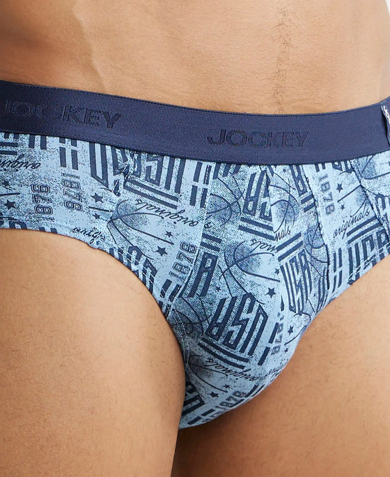 Super Combed Cotton Printed Brief with Ultrasoft Waistband - Navy Dusk Blue (Pack of 2)