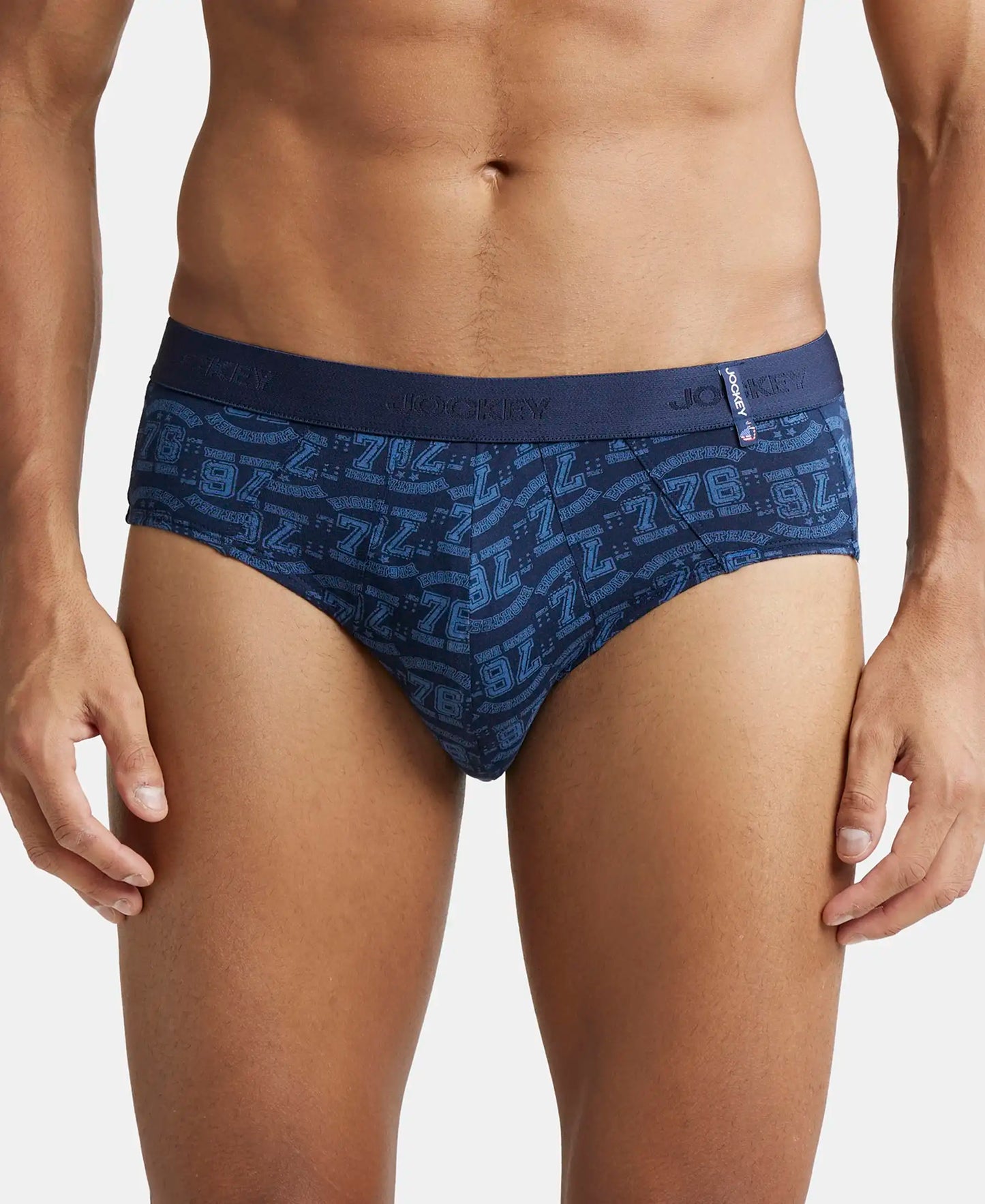 Super Combed Cotton Printed Brief with Ultrasoft Waistband - Navy Dusk Blue-3