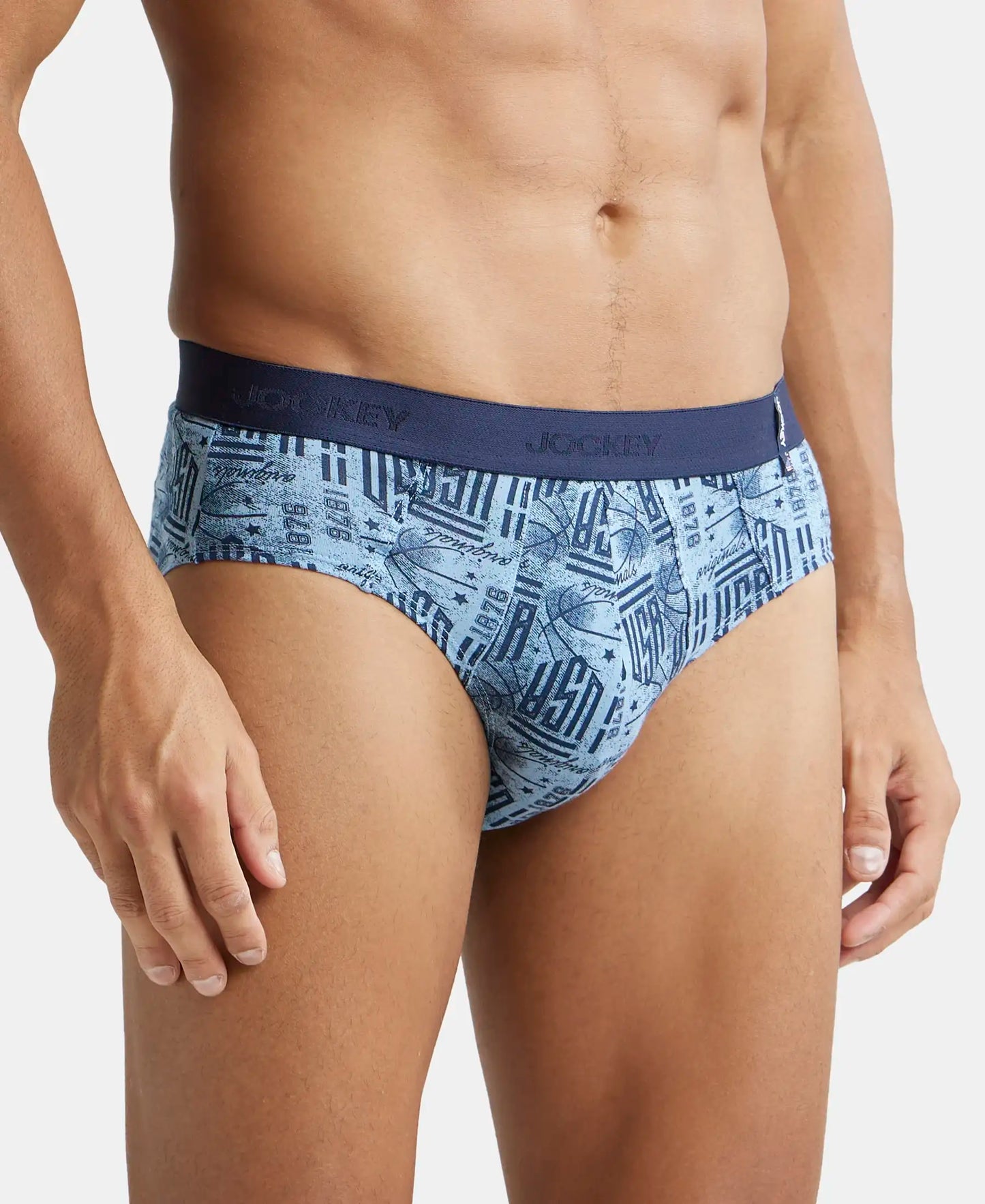Super Combed Cotton Printed Brief with Ultrasoft Waistband - Navy Dusk Blue-4