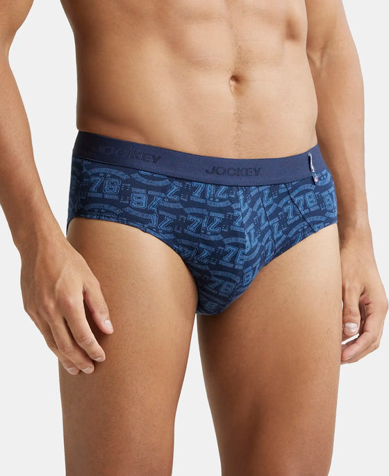 Super Combed Cotton Printed Brief with Ultrasoft Waistband - Navy Dusk Blue-5