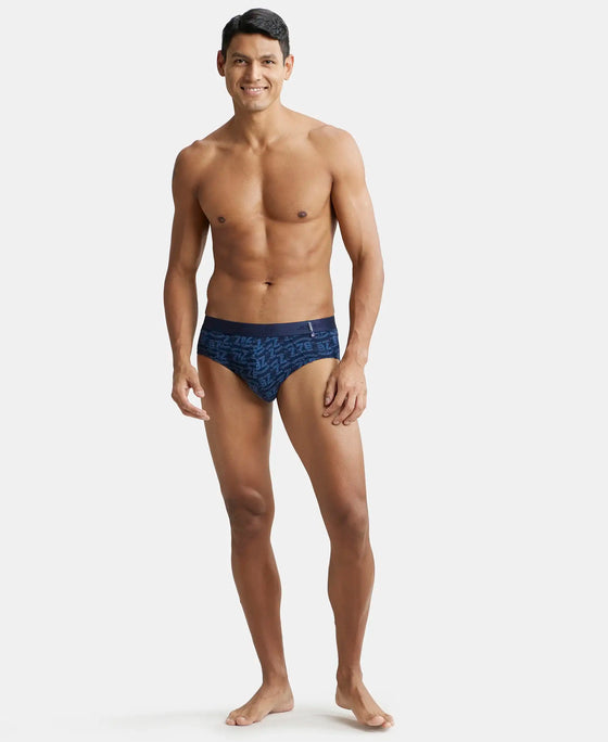 Super Combed Cotton Printed Brief with Ultrasoft Waistband - Navy Dusk Blue-9