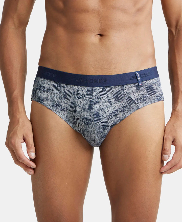 Super Combed Cotton Printed Brief with Ultrasoft Waistband - Navy Nickle-2