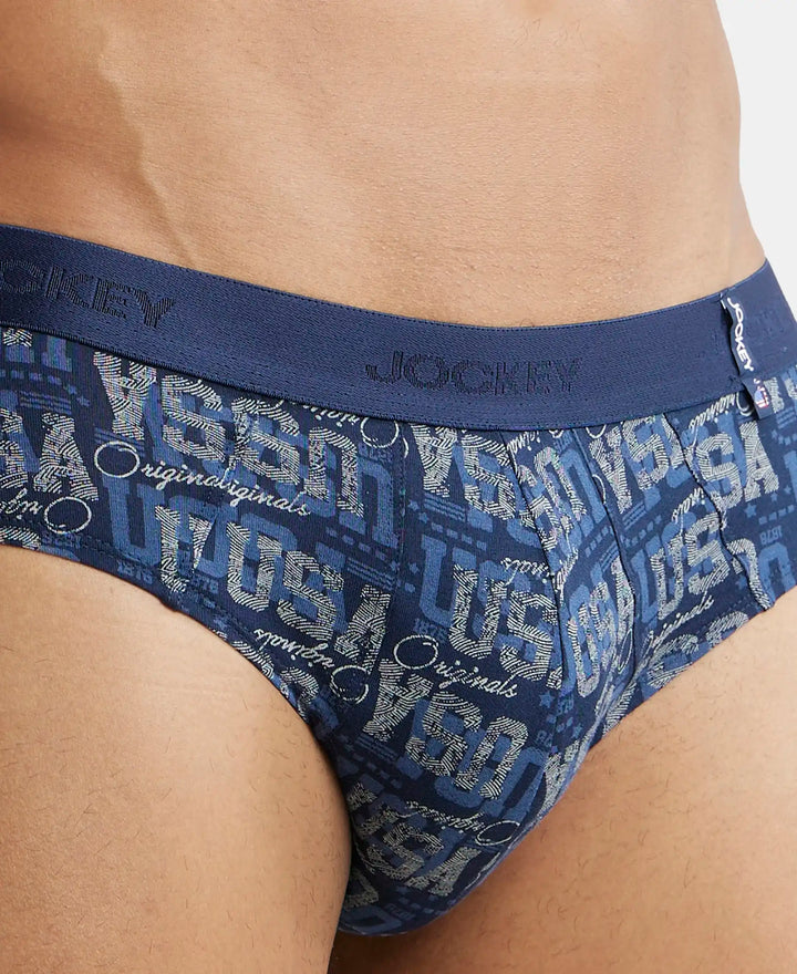 Super Combed Cotton Printed Brief with Ultrasoft Waistband - Navy Nickle (Pack of 2)