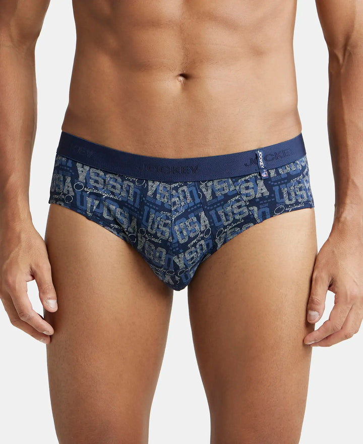 Super Combed Cotton Printed Brief with Ultrasoft Waistband - Navy Nickle-3
