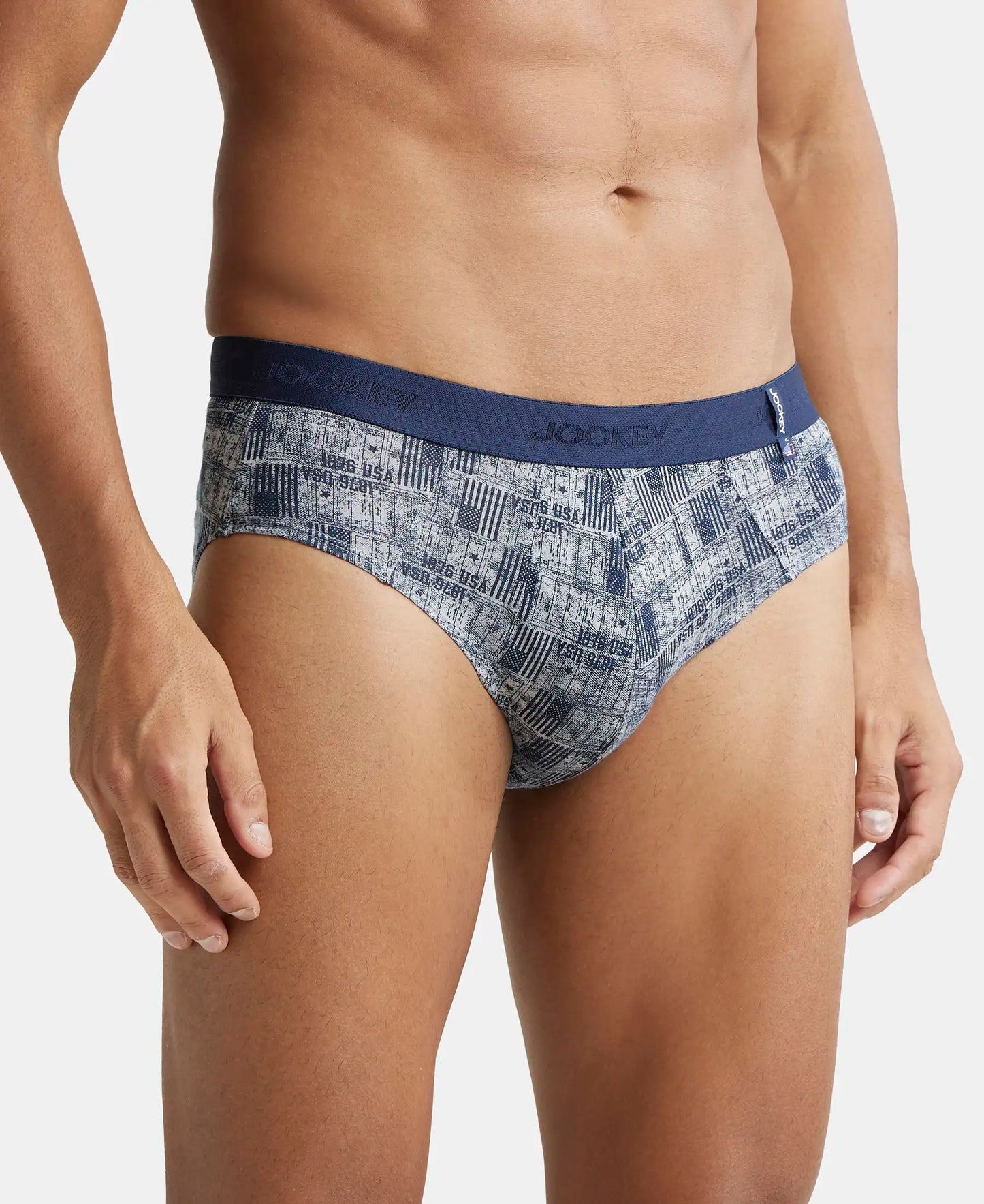 Super Combed Cotton Printed Brief with Ultrasoft Waistband - Navy Nickle-4