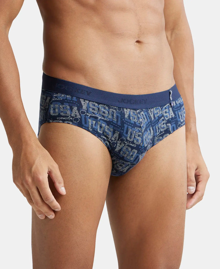 Super Combed Cotton Printed Brief with Ultrasoft Waistband - Navy Nickle-5