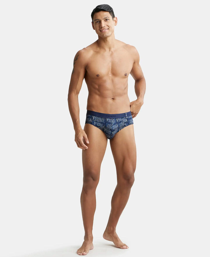 Super Combed Cotton Printed Brief with Ultrasoft Waistband - Navy Nickle-9