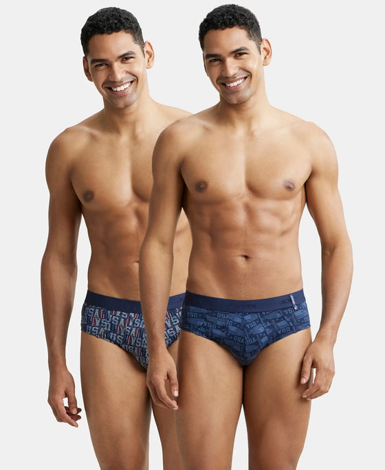 Super Combed Cotton Printed Brief with Ultrasoft Waistband - Navy Navy-1