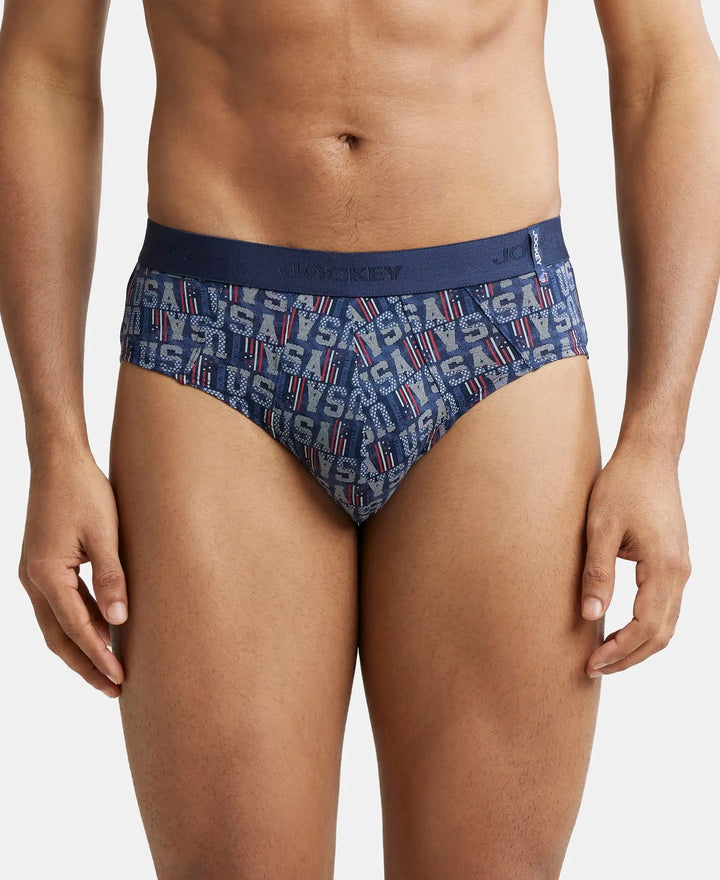 Super Combed Cotton Printed Brief with Ultrasoft Waistband - Navy Navy-2