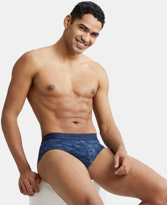 Super Combed Cotton Printed Brief with Ultrasoft Waistband - Navy Navy-11