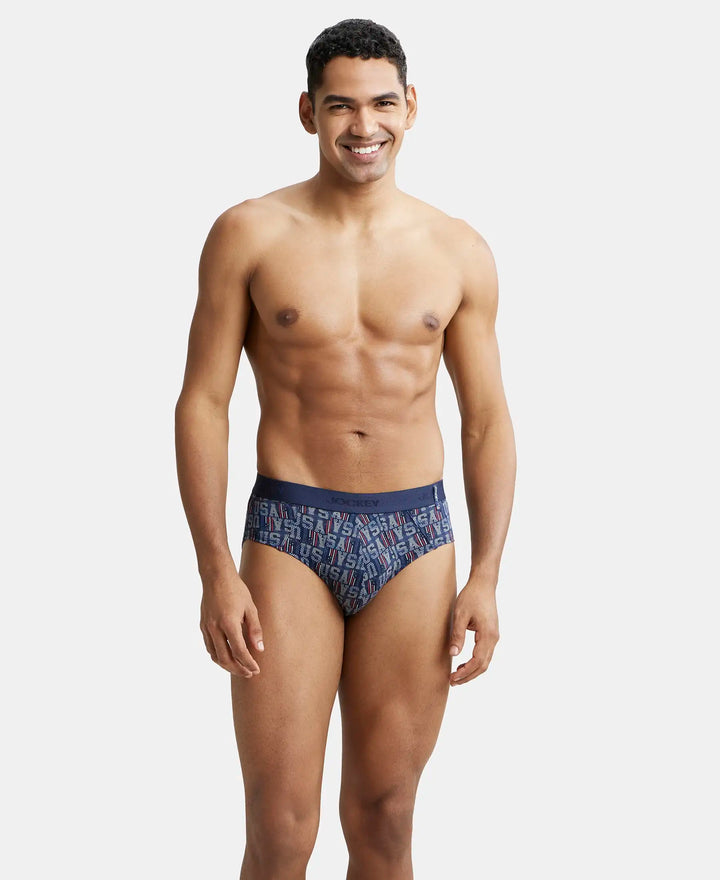 Super Combed Cotton Printed Brief with Ultrasoft Waistband - Navy Navy-12