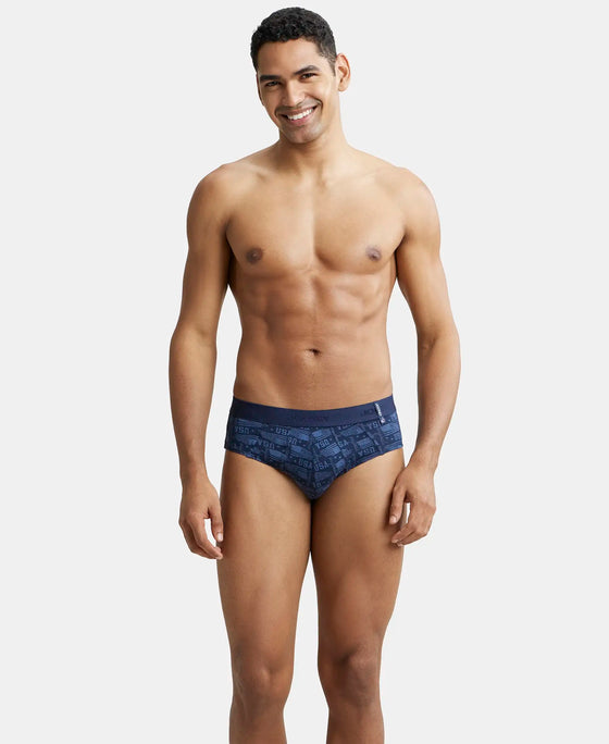 Super Combed Cotton Printed Brief with Ultrasoft Waistband - Navy Navy-13