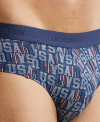 Super Combed Cotton Printed Brief with Ultrasoft Waistband - Navy Navy-14