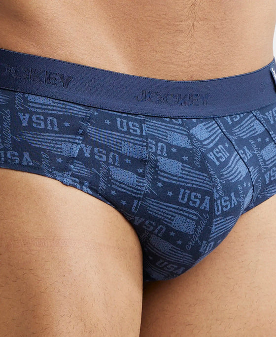 Super Combed Cotton Printed Brief with Ultrasoft Waistband - Navy (Pack of 2)