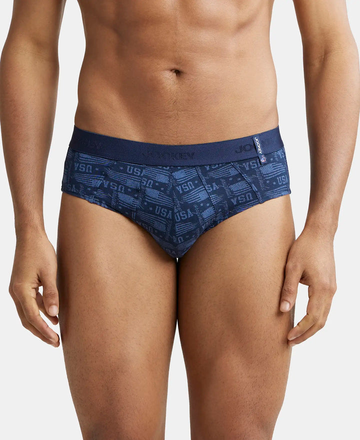 Super Combed Cotton Printed Brief with Ultrasoft Waistband - Navy Navy-3
