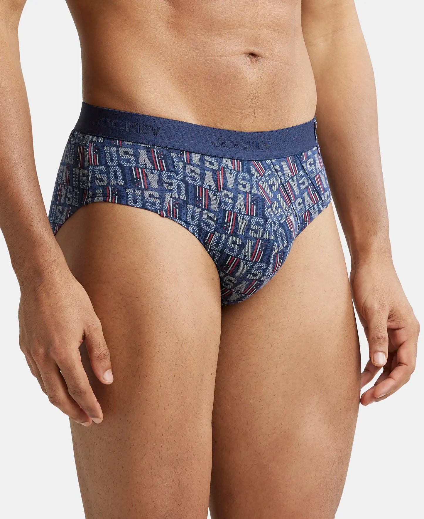 Super Combed Cotton Printed Brief with Ultrasoft Waistband - Navy Navy-4