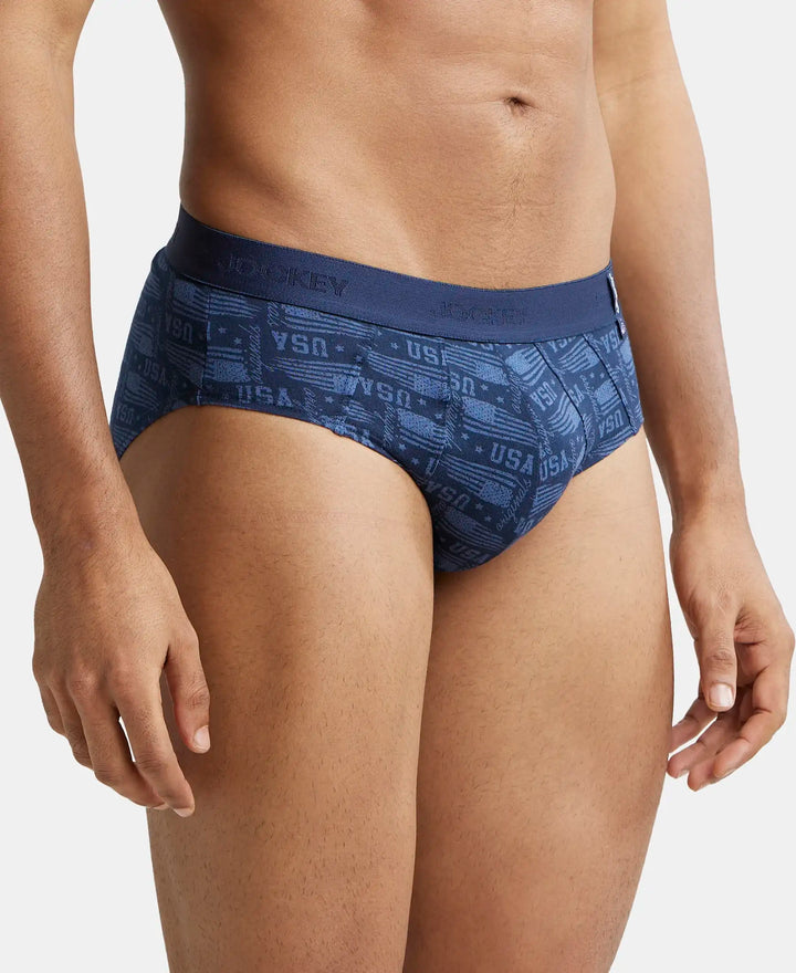 Super Combed Cotton Printed Brief with Ultrasoft Waistband - Navy Navy-5