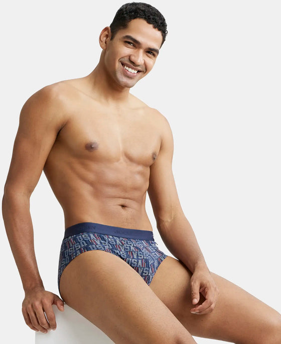 Super Combed Cotton Printed Brief with Ultrasoft Waistband - Navy Navy-10