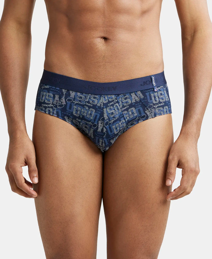 Super Combed Cotton Printed Brief with Ultrasoft Waistband - Navy Seaport Teal-2