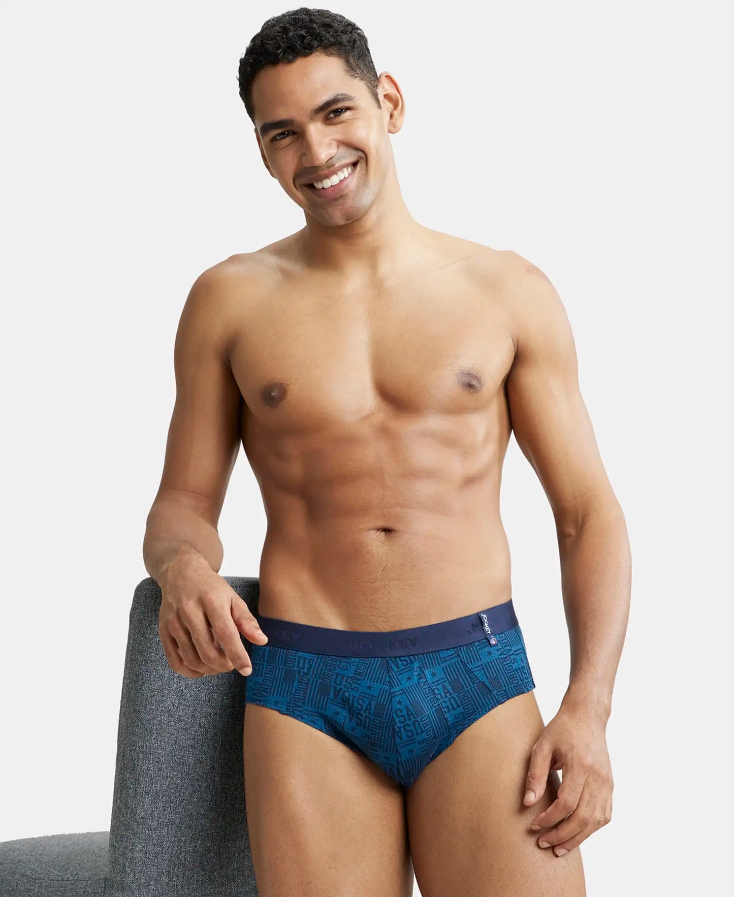 Super Combed Cotton Printed Brief with Ultrasoft Waistband - Navy Seaport Teal-11