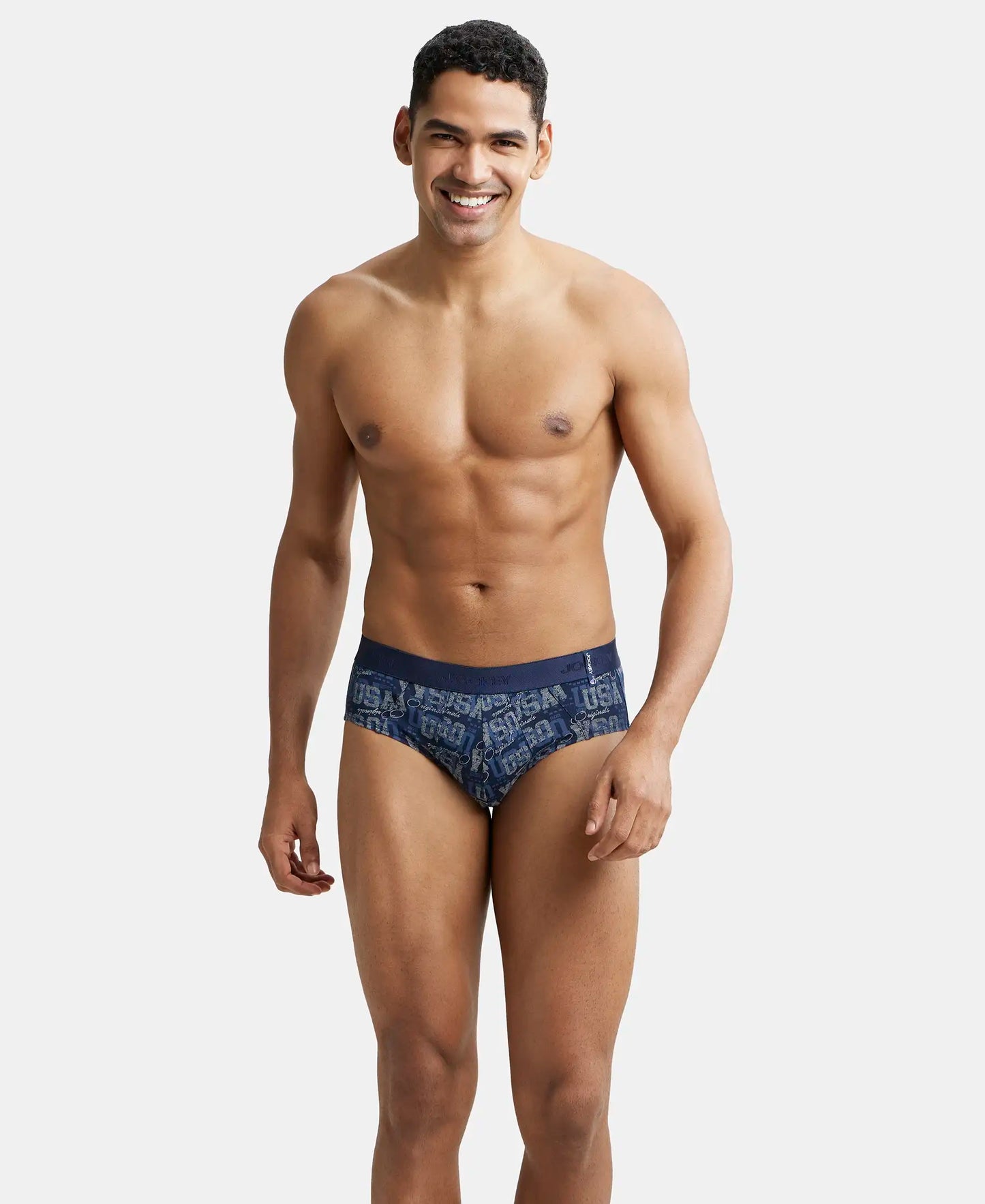 Super Combed Cotton Printed Brief with Ultrasoft Waistband - Navy Seaport Teal-12