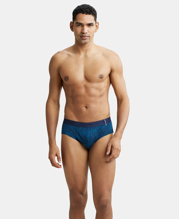 Super Combed Cotton Printed Brief with Ultrasoft Waistband - Navy Seaport Teal-13