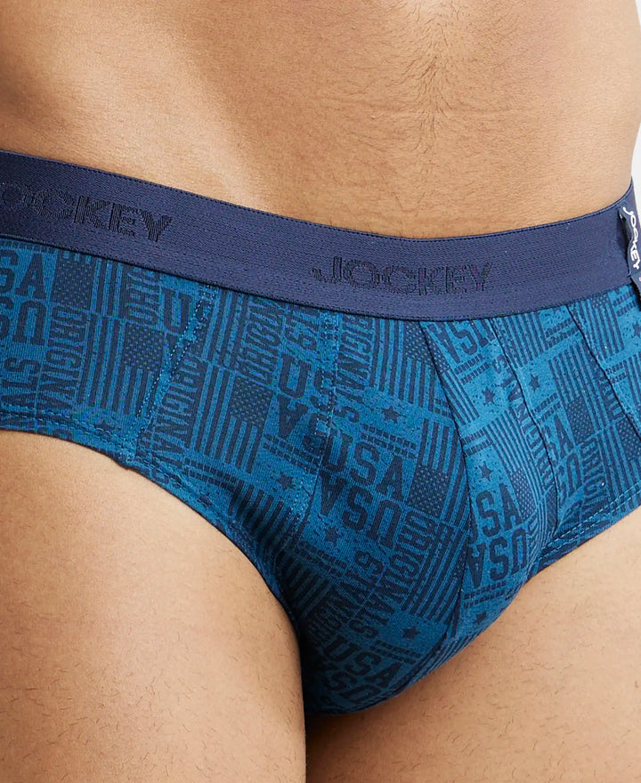 Super Combed Cotton Printed Brief with Ultrasoft Waistband - Navy Seaport Teal (Pack of 2)