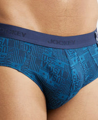 Super Combed Cotton Printed Brief with Ultrasoft Waistband - Navy & Seaport Teal (Pack of 2)