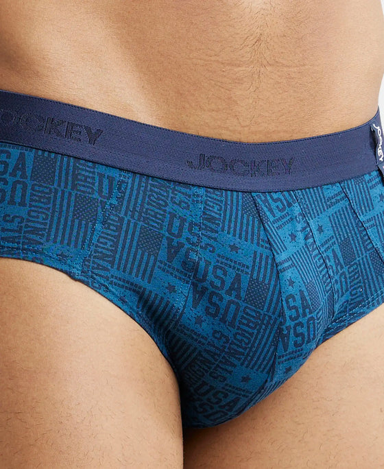 Super Combed Cotton Printed Brief with Ultrasoft Waistband - Navy Seaport Teal (Pack of 2)