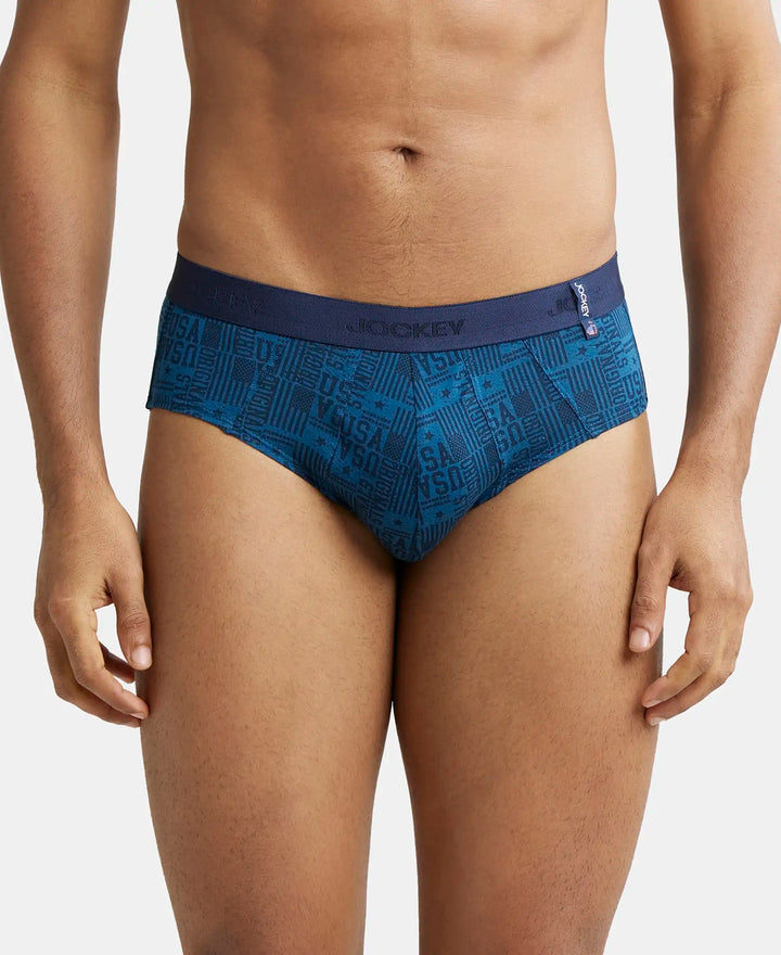 Super Combed Cotton Printed Brief with Ultrasoft Waistband - Navy Seaport Teal-3