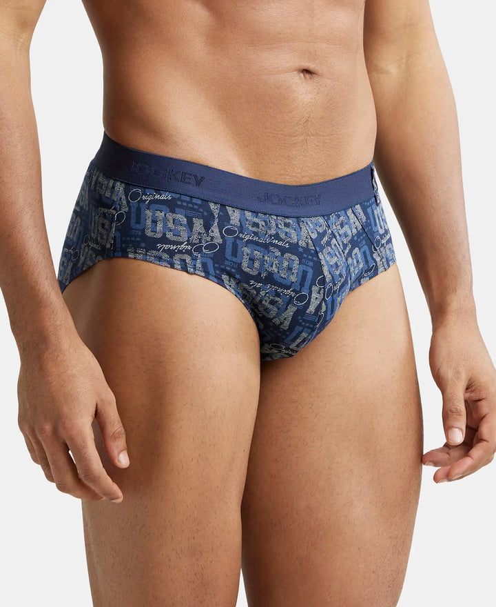 Super Combed Cotton Printed Brief with Ultrasoft Waistband - Navy Seaport Teal-4