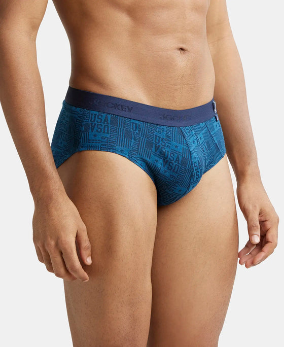 Super Combed Cotton Printed Brief with Ultrasoft Waistband - Navy Seaport Teal-5