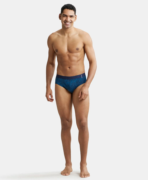 Super Combed Cotton Printed Brief with Ultrasoft Waistband - Navy Seaport Teal-9