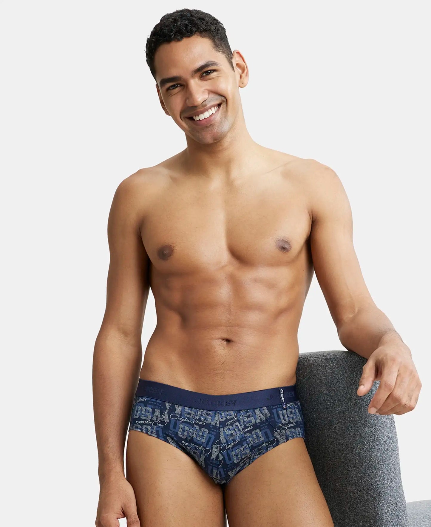 Super Combed Cotton Printed Brief with Ultrasoft Waistband - Navy Seaport Teal-10