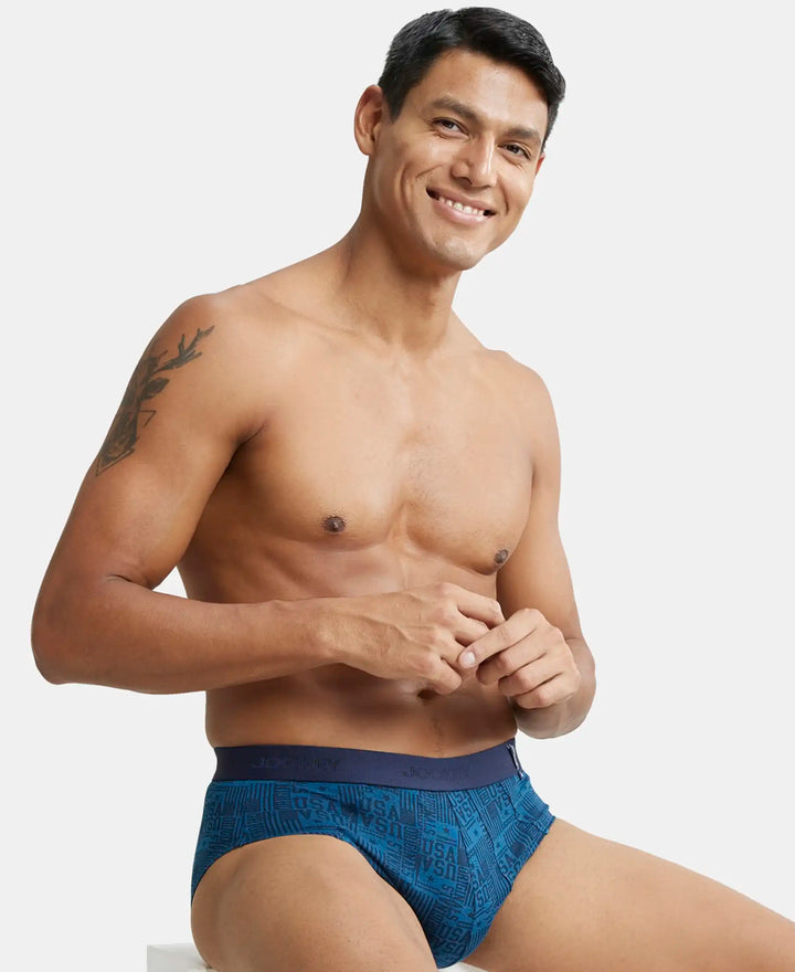Super Combed Cotton Printed Brief with Ultrasoft Waistband - Seaport Teal-5